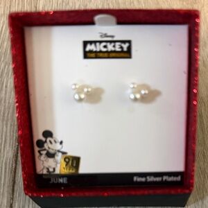 NWTIOB June Birthstone Sparkly Mickey Mouse Fine Silver Plated Earrings
